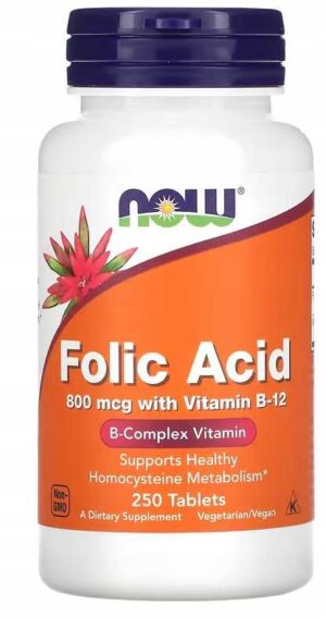 NOW Foods KWAS FOLIOWY 800mcg + B12 / 250 tabl
