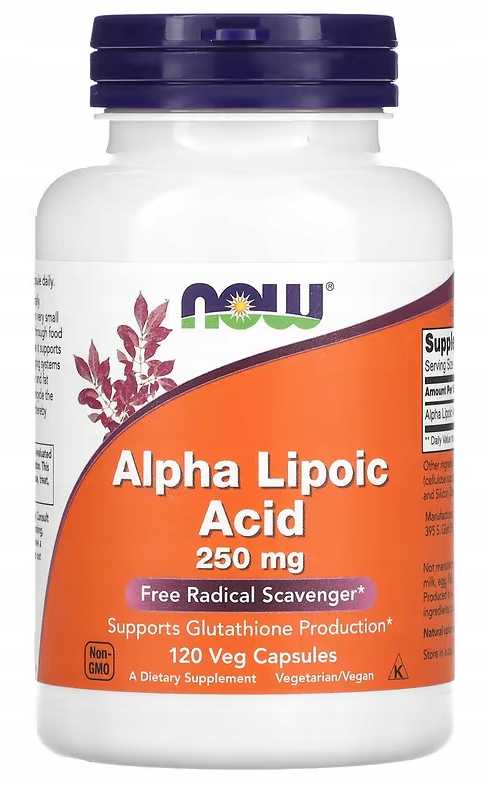 KWAS ALFA LIPONOWY 250 mg 120 kapsułek NOW FOODS